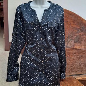 Brand New Navy Blue Polka Dot Calvin Klein Nautical Look Blouse Large
